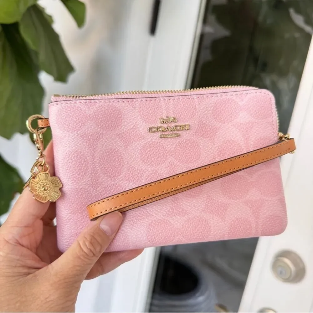 Coach Corner Zip Wristlet In Signature Canvas With Charms CEF72 NWT